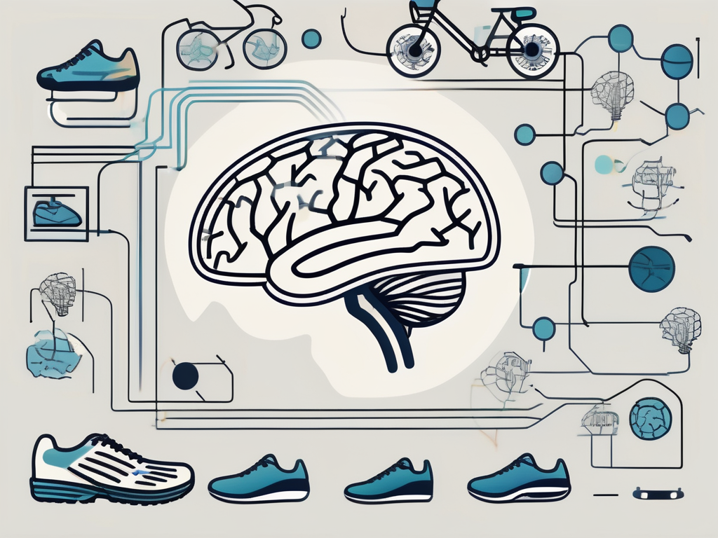 A brain with highlighted areas connected by neural pathways